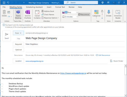 website monthly maintenance outlook schuler notification